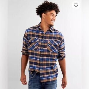 Pendleton Burnside Flannel Shirt XL, Navy Blue Red Plaid Cotton